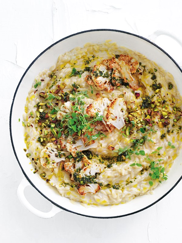Cauliflower cheat's risotto with mint and pistachio oil