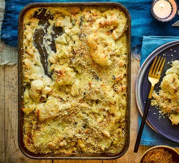 Cauliflower cheese steak & cannellini gratin with sage crumbs