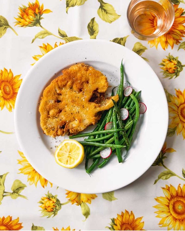 Cauliflower cotoletta with blistered beans