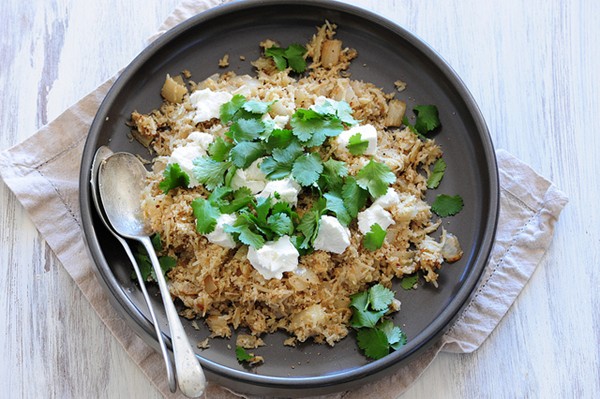 Cauliflower ‘couscous’ with goats cheese