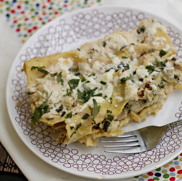 Cauliflower enchiladas with poblano cream sauce