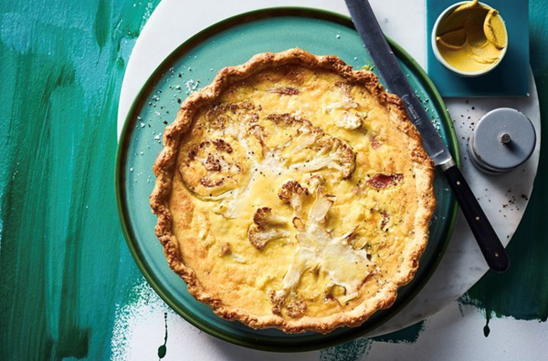 Cauliflower, English mustard, cheddar and ham tart