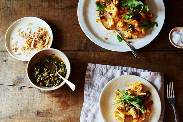 Cauliflower fennel salad with roasted lemon & shallot salsa verde