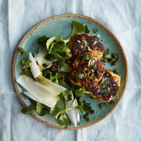Cauliflower fritters with crispy capers