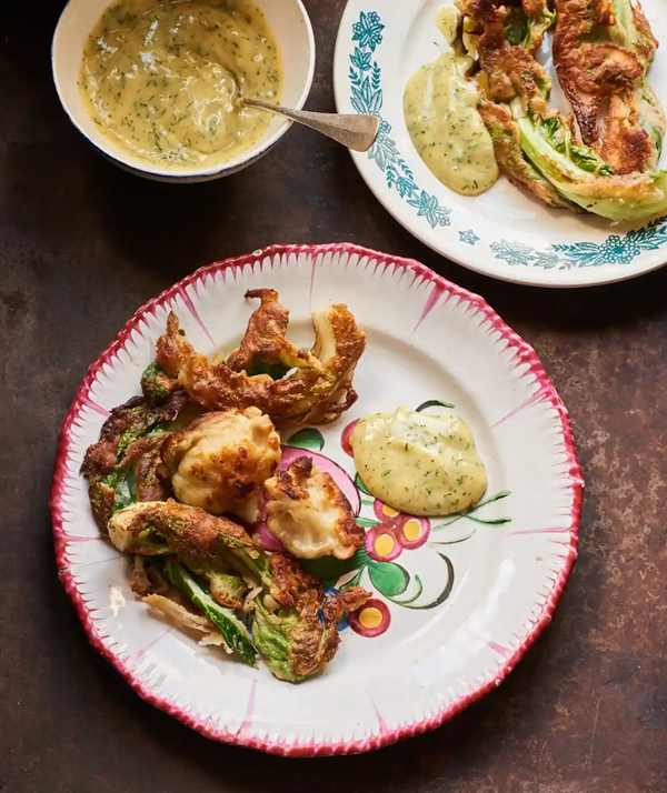 Cauliflower fritters with dill mayonnaise