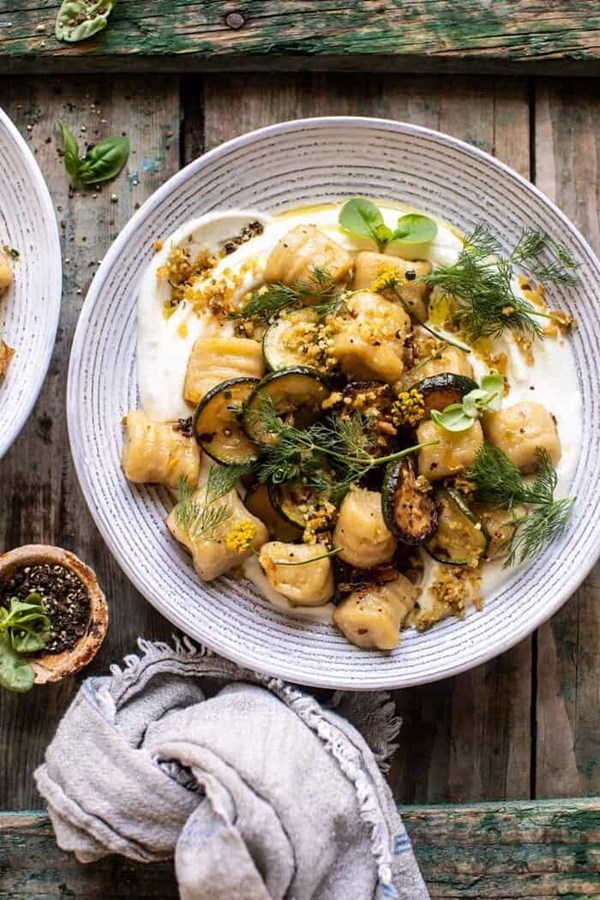 Cauliflower gnocchi with crispy zucchini and whipped goat cheese