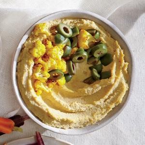 Cauliflower hummus with green olives