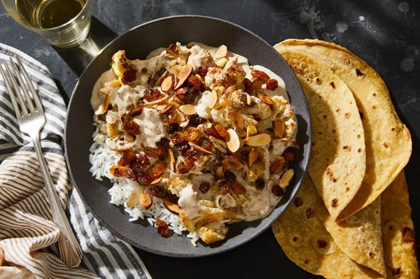 Cauliflower korma with blackened raisins (Gobhi korma) from Meera Sodha