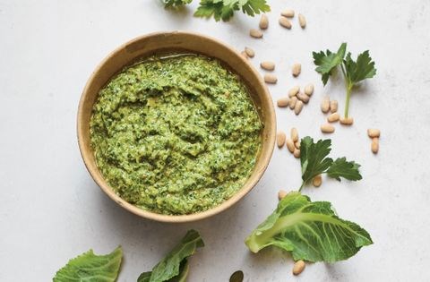 Cauliflower leaf pesto