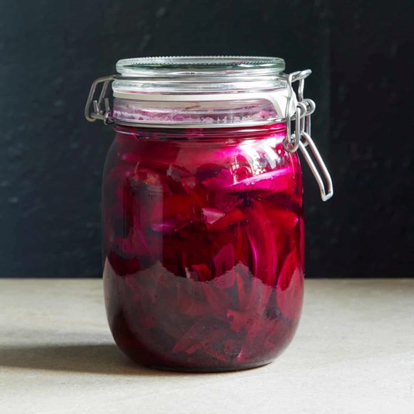 Cauliflower leaves and stalks with beetroot
