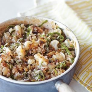 Cauliflower, onion, and greens risotto