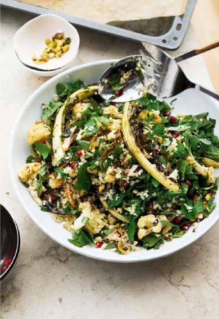 Cauliflower, pomegranate and pistachio salad