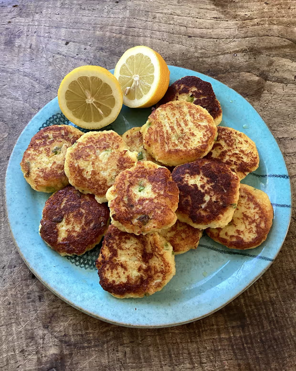 Cauliflower, potato and mint fritters