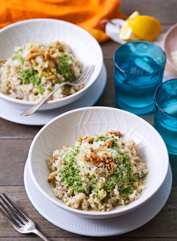 Cauliflower rice ‘risotto’ with sage, lemon and pesto