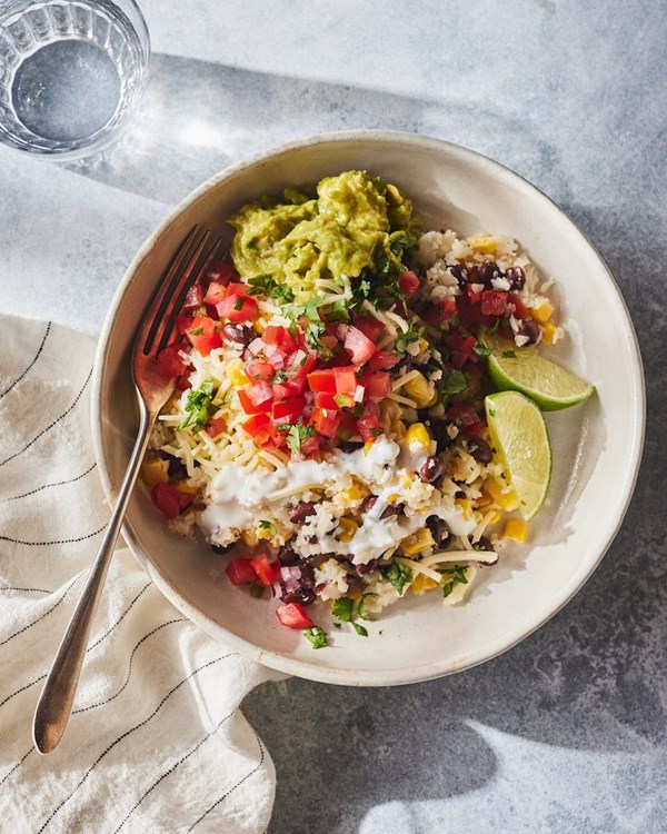 Cauliflower rice veggie burrito bowl
