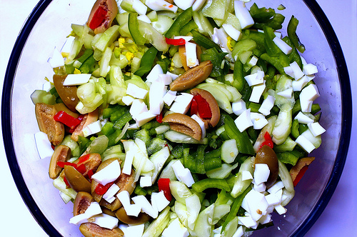 Cauliflower salad with green olives and capers