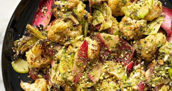 Cauliflower salad with miso dressing and pistachio pesto