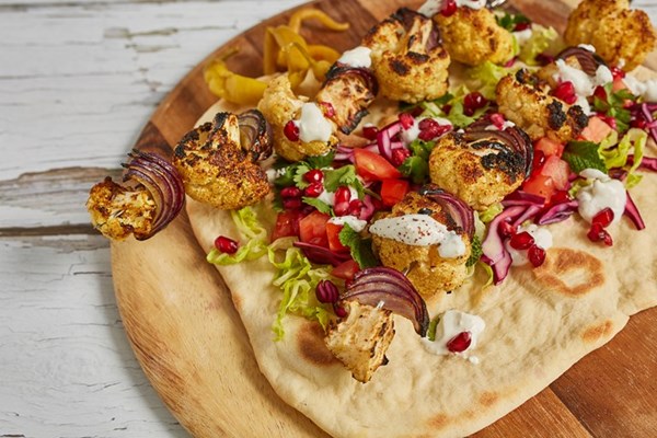  Cauliflower shawarma wrap with smoked yoghurt