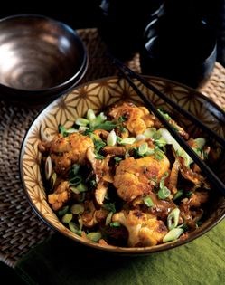 Cauliflower-shiitake stir-fry with numbing chili sauce [Irene Khin Wong]
