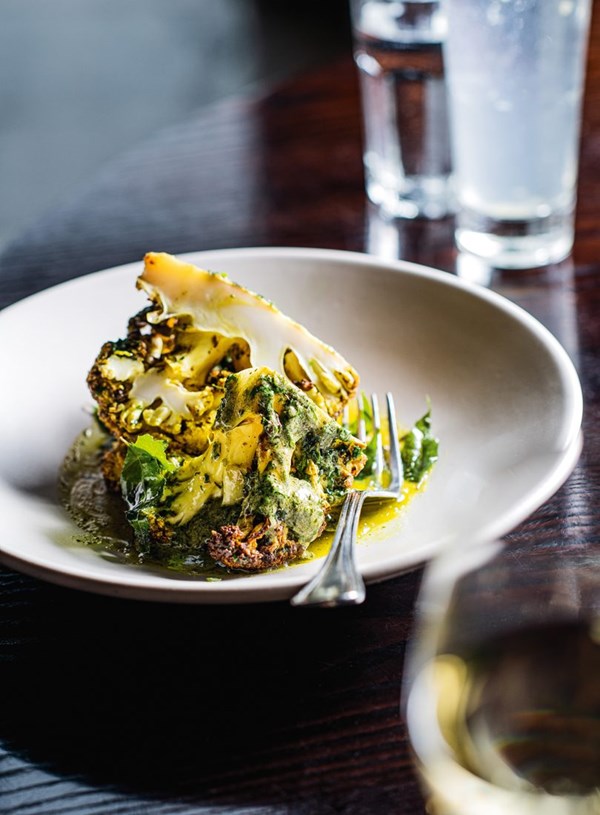 Cauliflower slow roasted in seaweed butter, turmeric & curry leaves