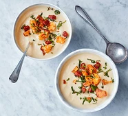 Cauliflower soup with chorizo topping
