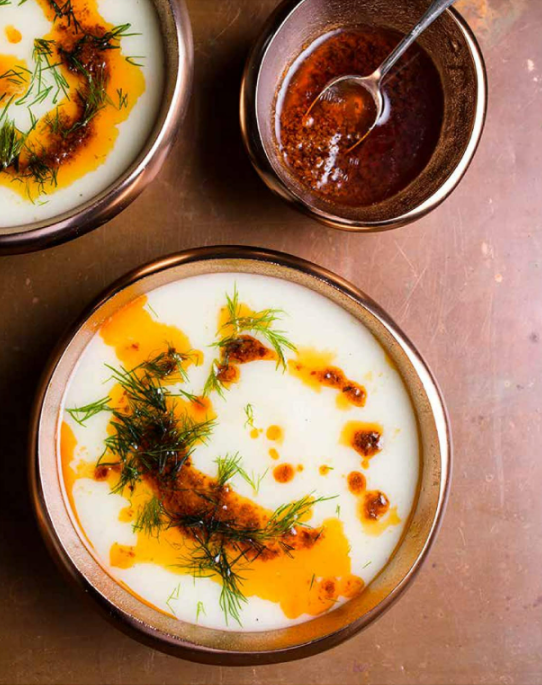 Cauliflower soup with harissa butter