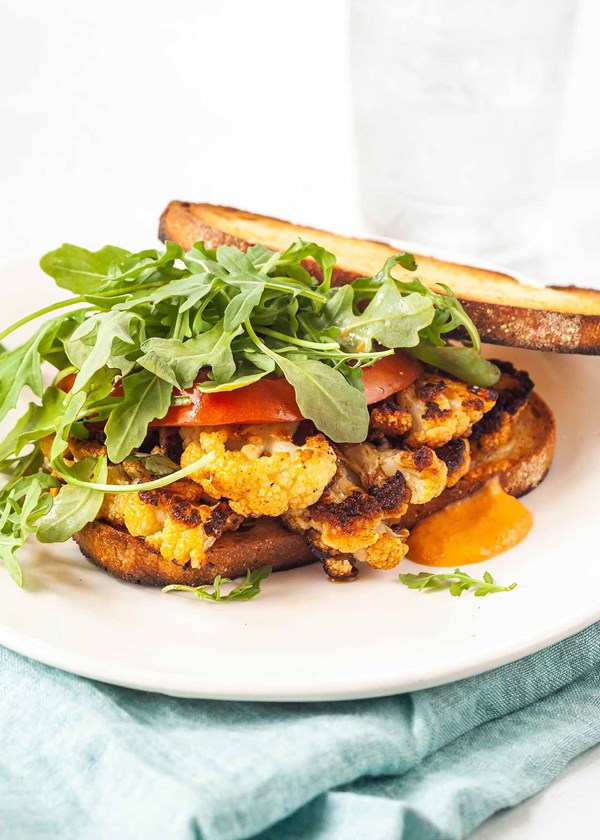 Cauliflower steak sandwiches with red pepper aioli 
