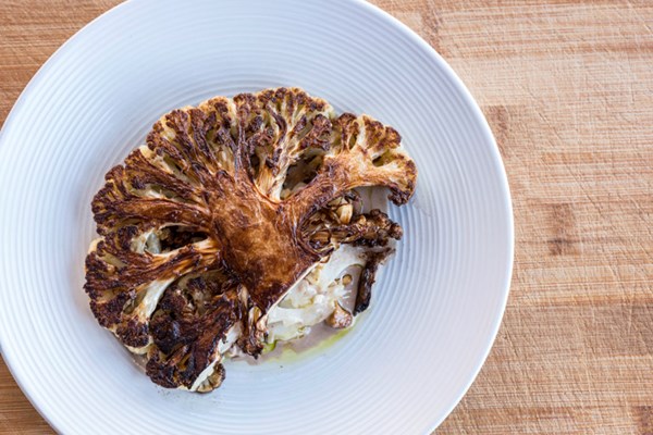 Cauliflower steak, shaved salad & purée with a cashew nut cream