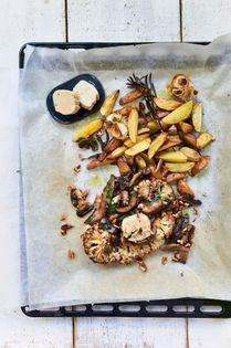 Cauliflower steak with mushrooms and anchovy butter