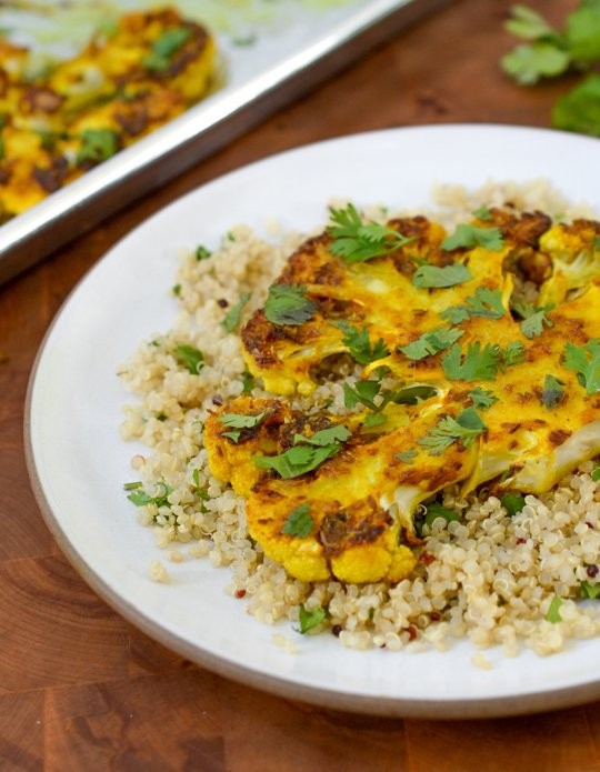 Cauliflower steaks with ginger, turmeric, and cumin