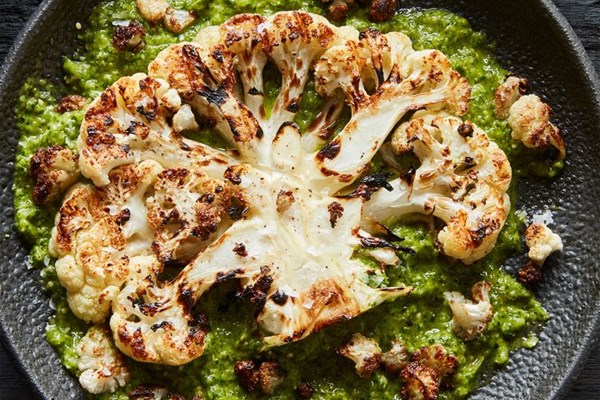 Cauliflower steaks with green harissa
