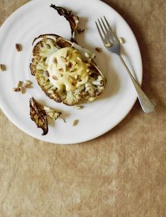 Cauliflower steaks with saffron mayo