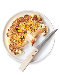 Cauliflower steaks with spiced corn
