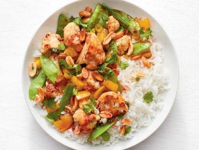 Cauliflower stir-fry with toasted peanuts