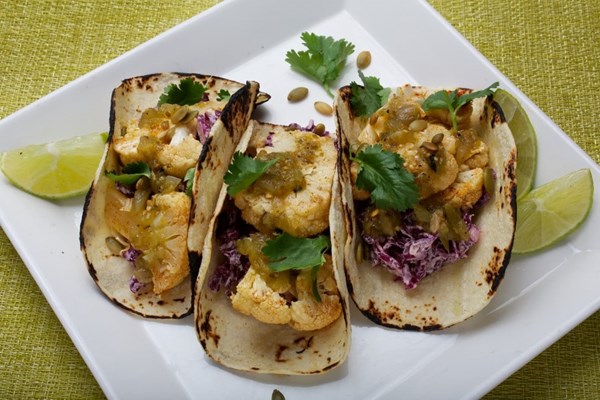 Cauliflower tacos with chipotle slaw