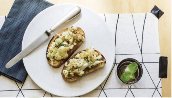 Cauliflower, walnut and feta bruschetta