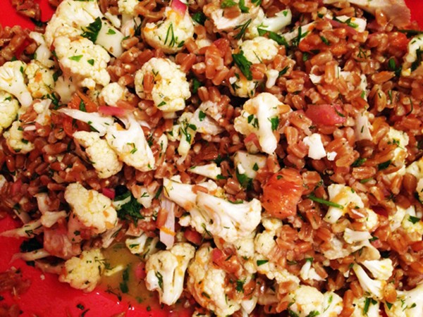 Cauliflower with cara cara orange farro