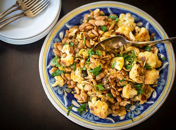 Cauliflower with cassoulet beans and capers