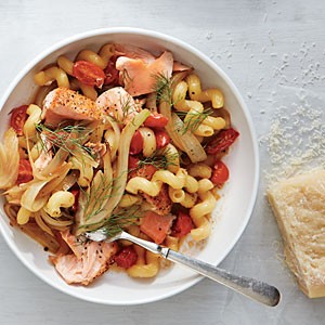 Cavatappi with salmon and wilted fennel