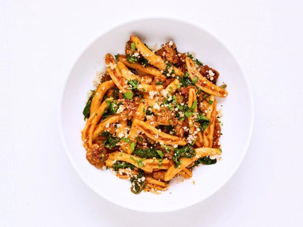Cavatelli with sausage and greens 