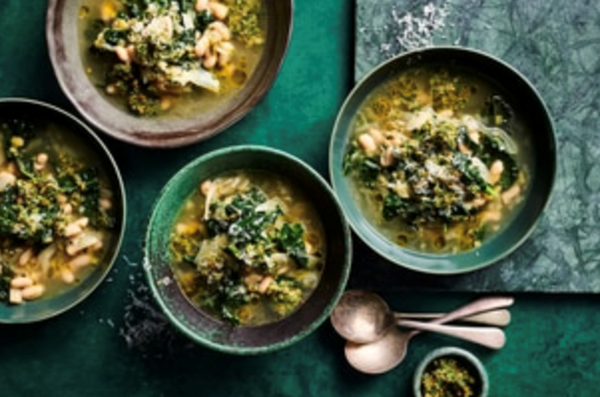 Cavolo nero and cannellini bean soup with parsley salsa