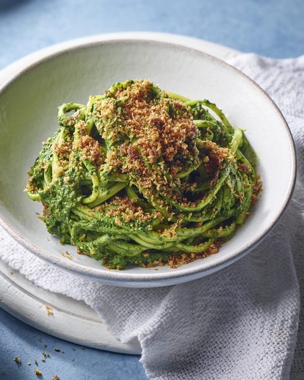 Cavolo nero and confit garlic linguine with panko pangrattato