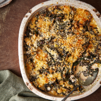Cavolo nero gratin with crème fraîche and roast garlic