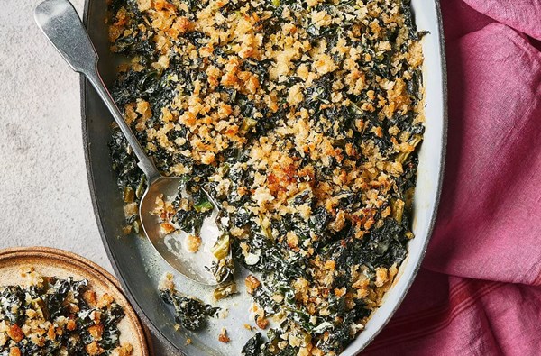 Cavolo nero gratin with crème fraîche & roasted garlic