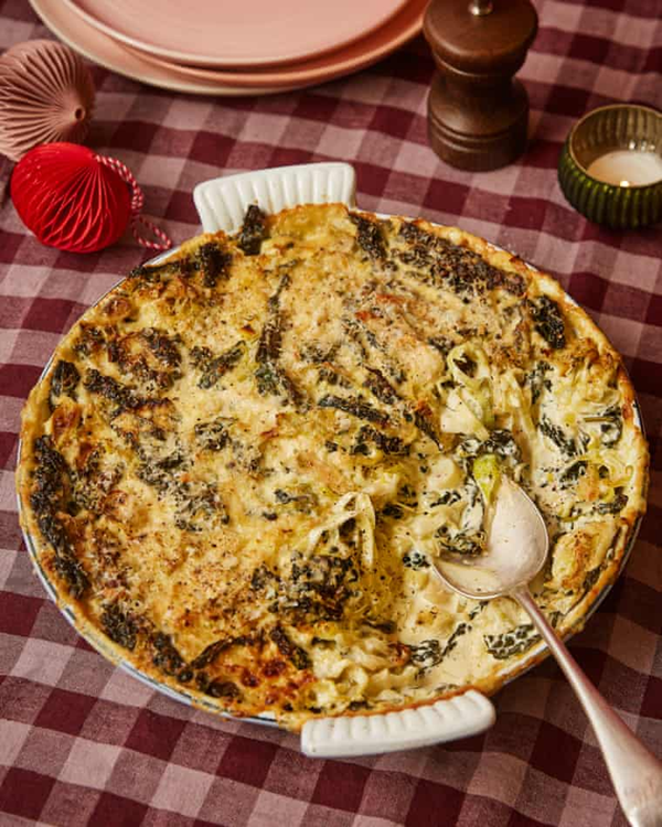 Cavolo nero, leek and Brussels sprout gratin