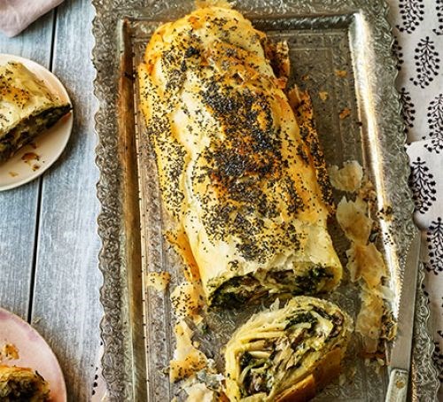 Cavolo nero, mushroom. potato & fontina strudel