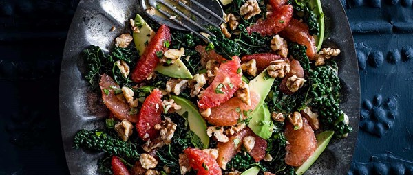 Cavolo nero, pink grapefruit, avocado and walnut salad
