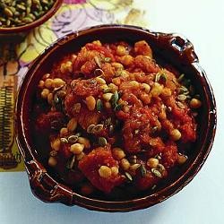 Cazuela of chickpeas, white beans and pumpkin