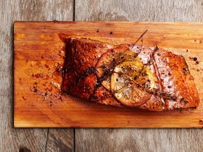 Cedar plank-smoked salmon