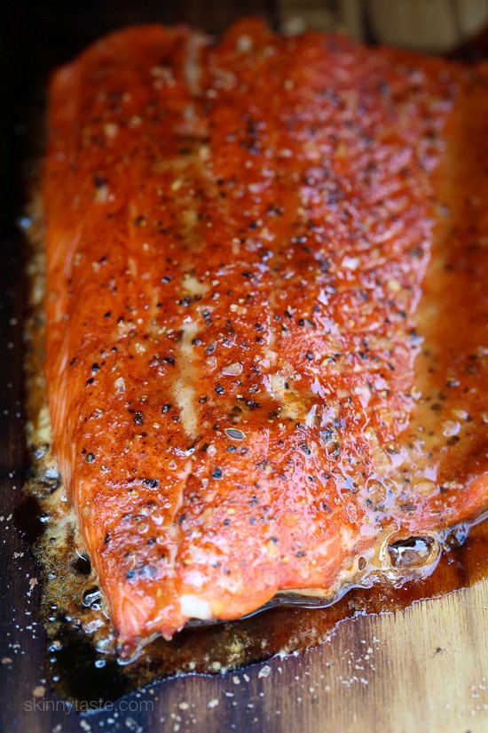 Cedar plank spice-rubbed salmon